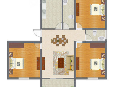 3室2厅 97.96平米