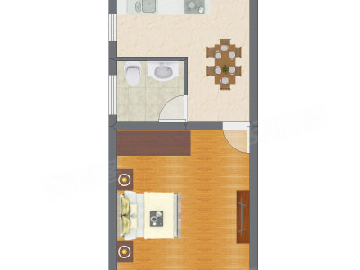 1室1厅 31.29平米户型图