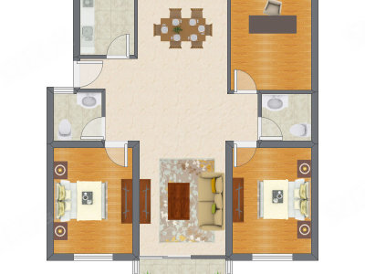 3室2厅 134.34平米户型图