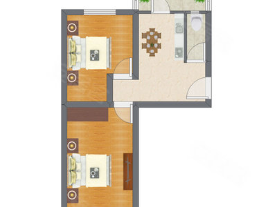 2室1厅 54.55平米户型图