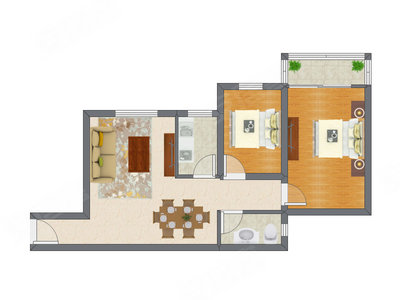 2室2厅 66.70平米户型图