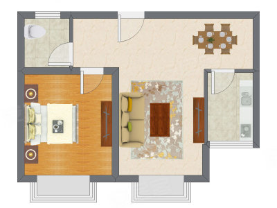 1室2厅 48.72平米户型图