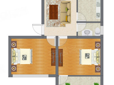 2室1厅 52.79平米户型图