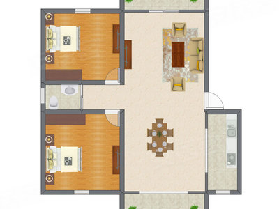 2室2厅 98.14平米户型图