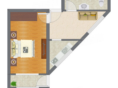 1室1厅 28.84平米户型图