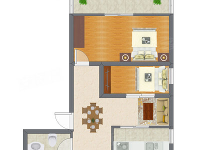 2室1厅 45.79平米户型图