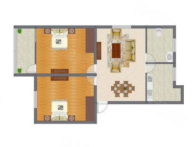 2室1厅 72.11平米