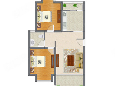 2室1厅 85.45平米户型图