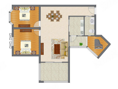 2室2厅 85.20平米户型图
