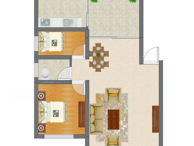 2室2厅 57.42平米户型图