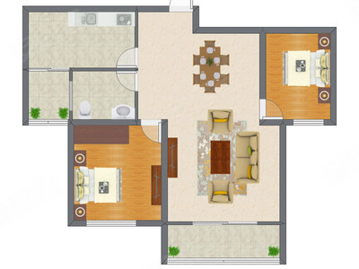 2室2厅 83.85平米户型图