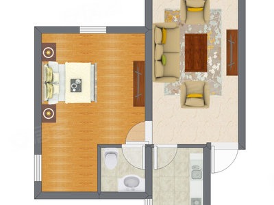1室1厅 68.40平米户型图