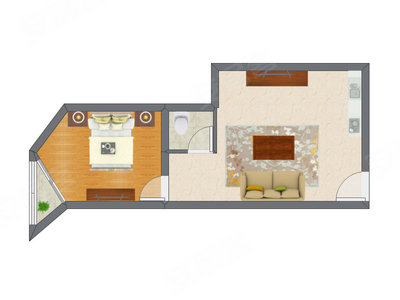 1室1厅 34.03平米户型图