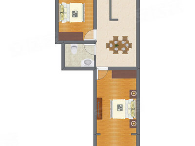 2室1厅 62.53平米户型图