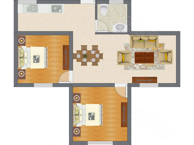2室2厅 76.54平米