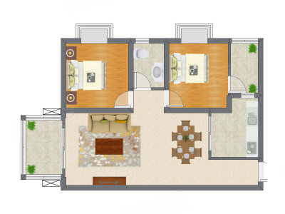 2室2厅 81.76平米户型图