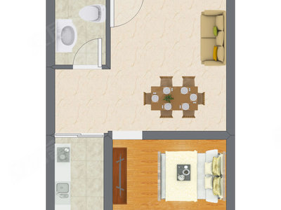 1室2厅 46.46平米户型图