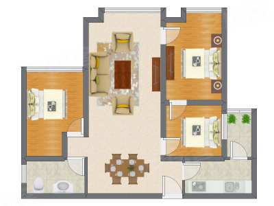 3室2厅 97.45平米户型图