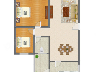 2室2厅 60.00平米户型图