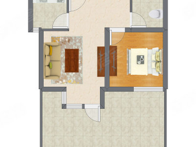 1室1厅 64.59平米户型图