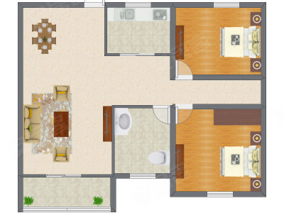 2室2厅 88.74平米户型图