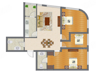 3室2厅 55.70平米户型图