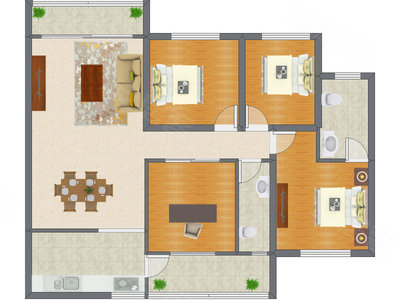 3室2厅 96.43平米户型图