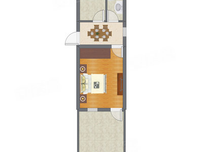 1室1厅 35.15平米户型图