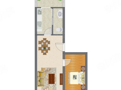 1室2厅 59.99平米户型图