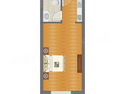 1室0厅 37.64平米户型图