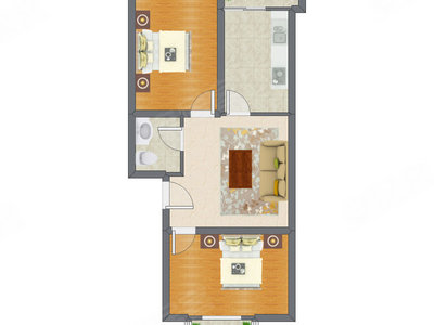 2室1厅 76.95平米户型图
