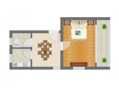 1室1厅 47.65平米户型图