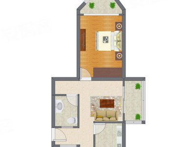 1室1厅 62.45平米户型图