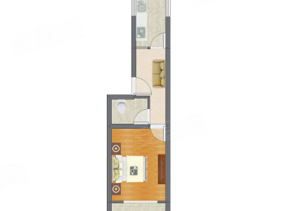 1室1厅 43.57平米户型图