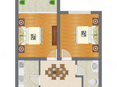 2室1厅 55.95平米