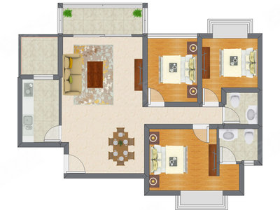 3室2厅 84.52平米户型图