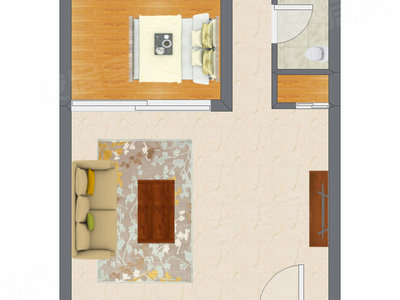 1室1厅 57.17平米户型图