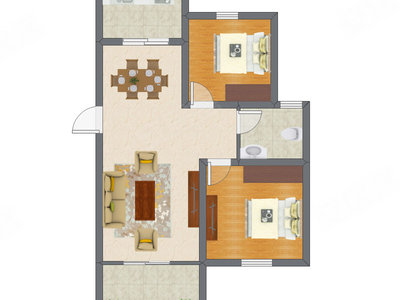 2室2厅 59.84平米户型图