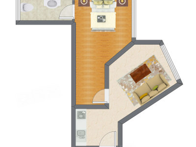 1室1厅 71.69平米户型图