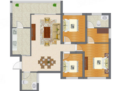 3室2厅 123.88平米
