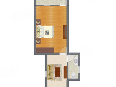 1室1厅 34.11平米户型图
