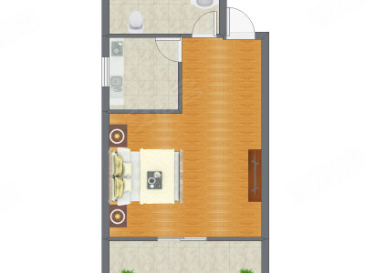 1室1厅 44.56平米户型图