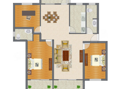 3室2厅 131.11平米户型图