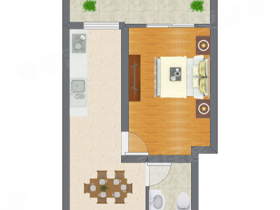 1室1厅 31.41平米户型图