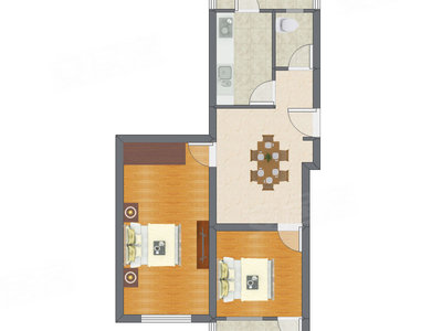 2室1厅 70.68平米户型图