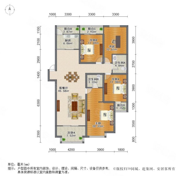 景江城市花园(公寓住宅)4室2厅2卫184.45㎡南北830万