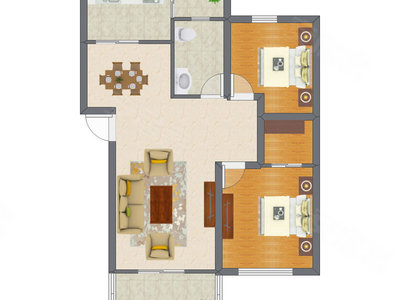 2室2厅 89.08平米户型图