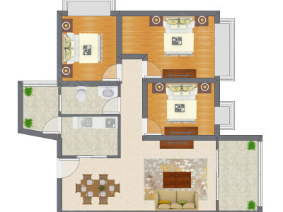3室2厅 96.00平米户型图