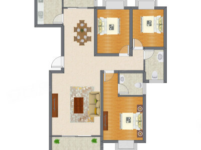 3室2厅 91.52平米户型图
