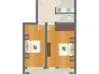 2室1厅 60.83平米户型图
